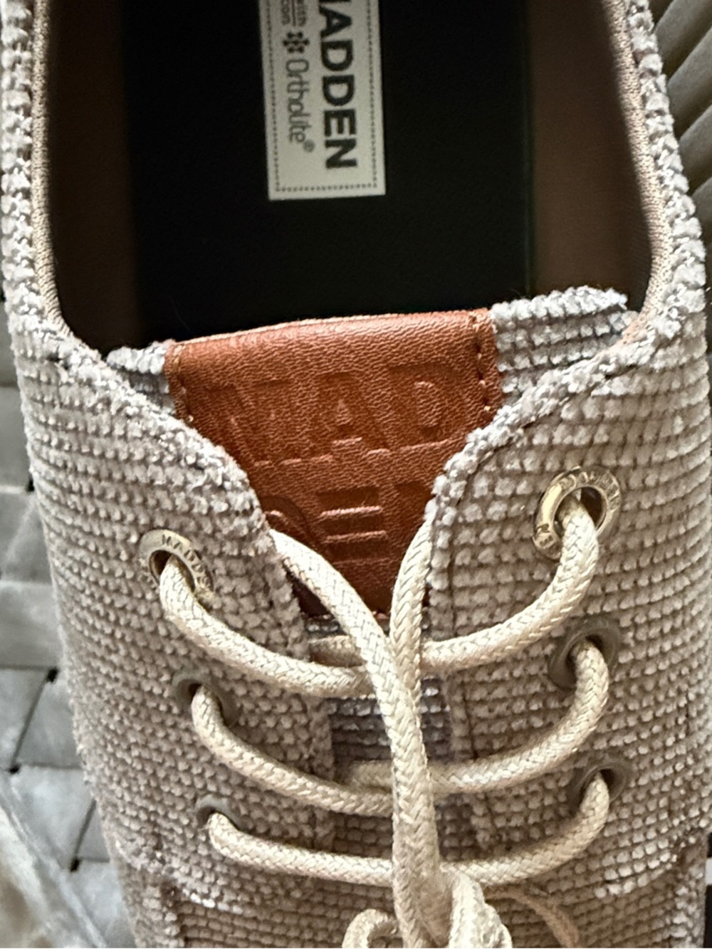 Steve Madden Beige Canvas Boat Shoes with Brown Accents